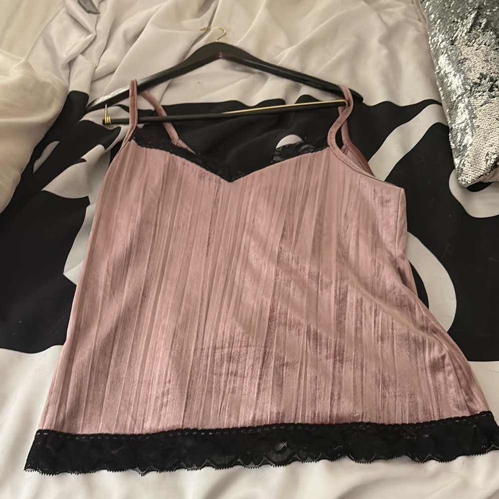 Ribbed Pink and Black Camisole Top Velvet Material Very Soft